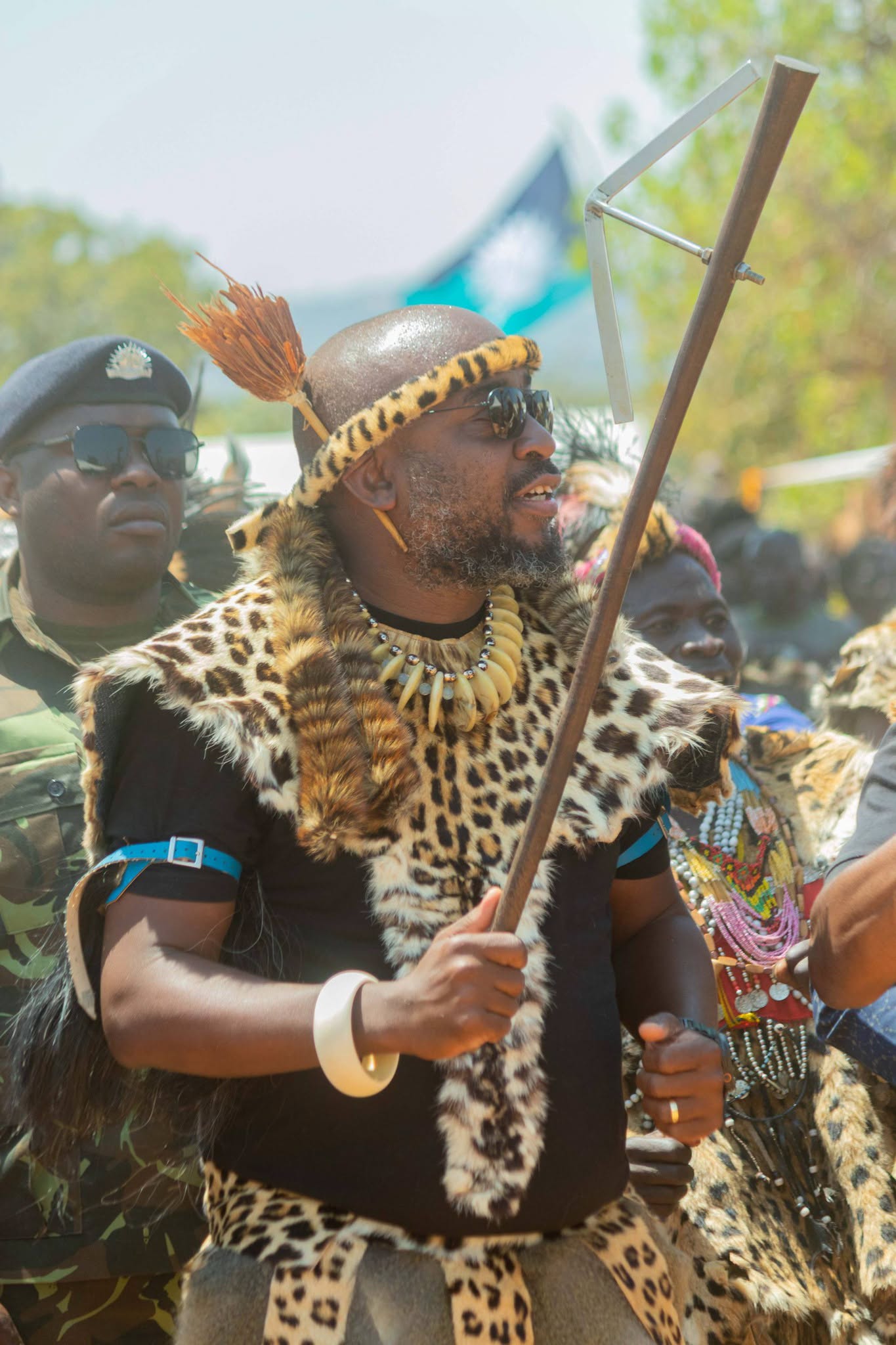 Traditional regalia and ceremonial spear